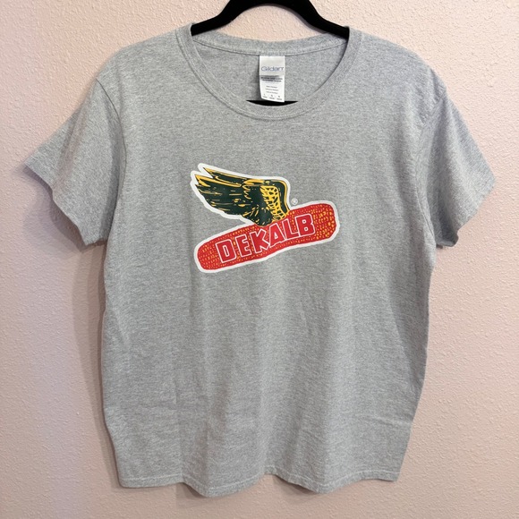 Gildan Tops - Gildan DEKALB Winged Corn Logo Graphic T-Shirt Heather Grey Ladies Large L